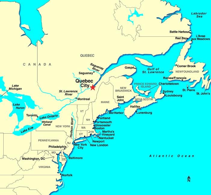 Quebec City kat jeyografik la nan kanada