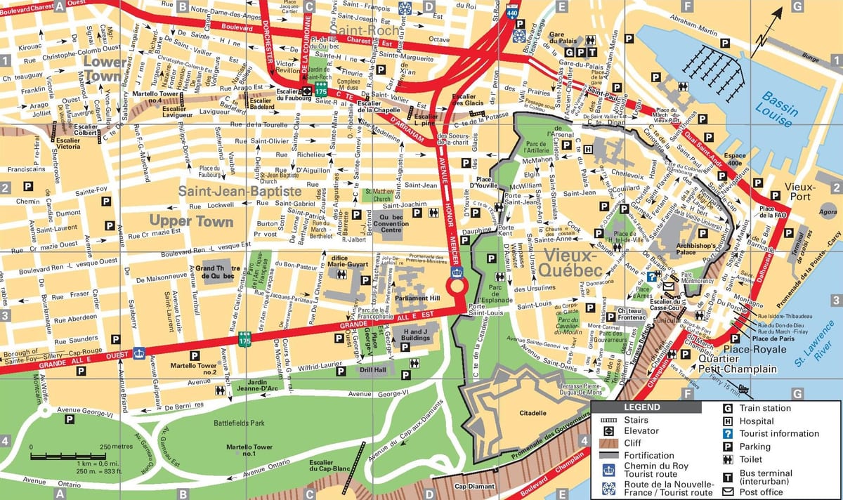 Quebec City atraksyon touris kat jeyografik