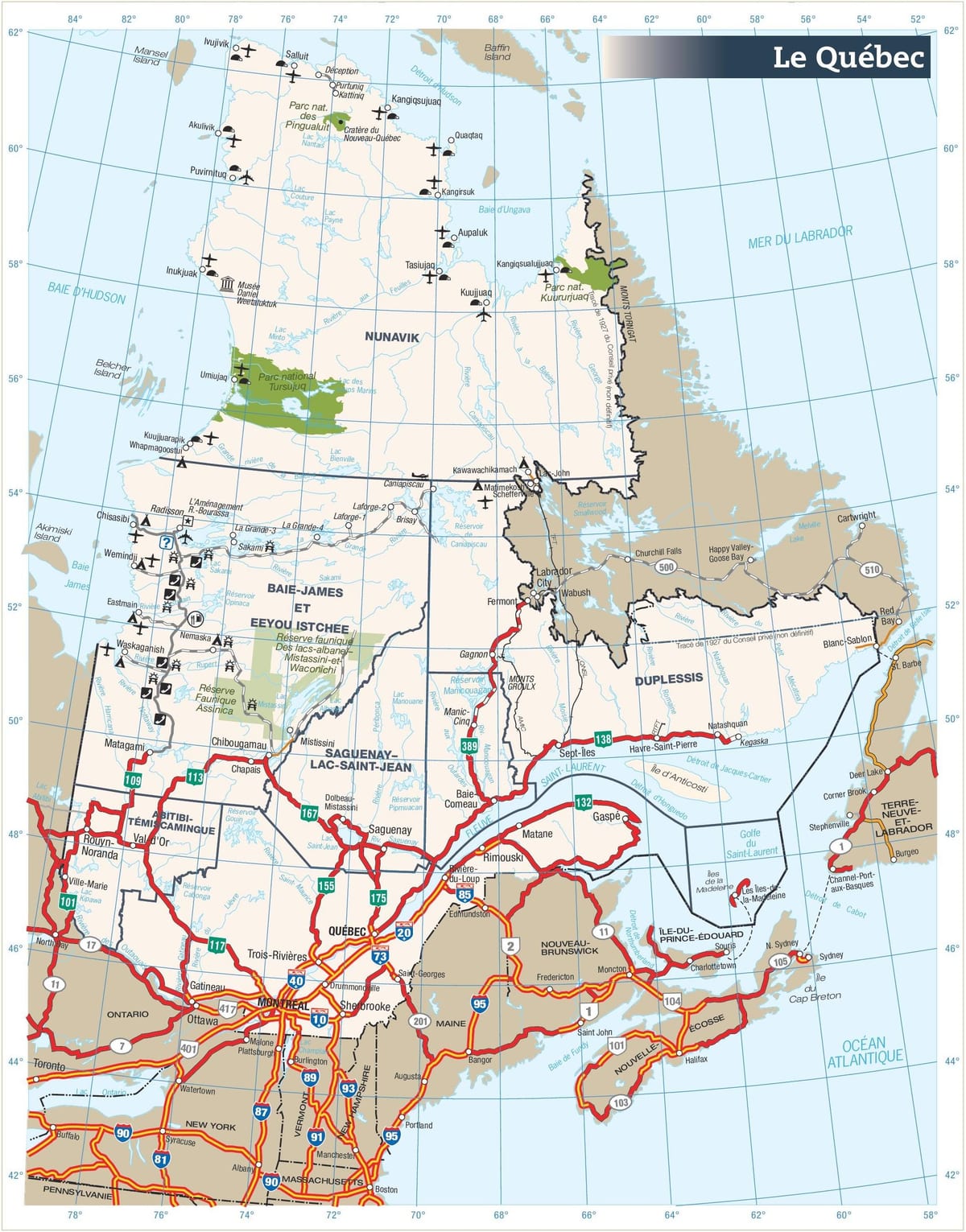 Kat jeyografik nan wout kanada, Quebec