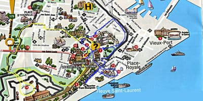 Kat jeyografik nan old Quebec ak atraksyon
